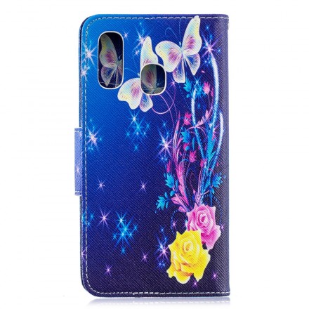 Custodia per Samsung Galaxy A40 Farfalle colorate nella notte