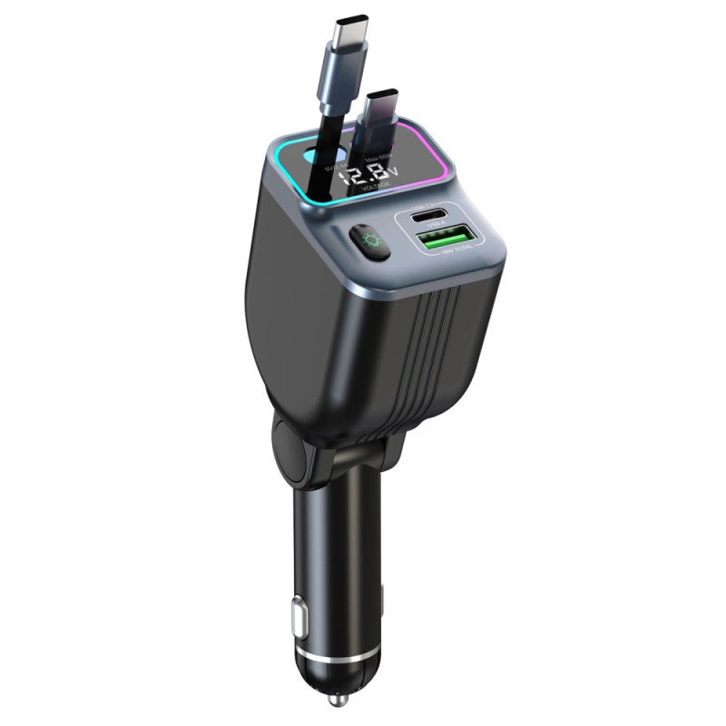 Doppio cavo USB-C digitale retrattile per il caricabatterie da auto