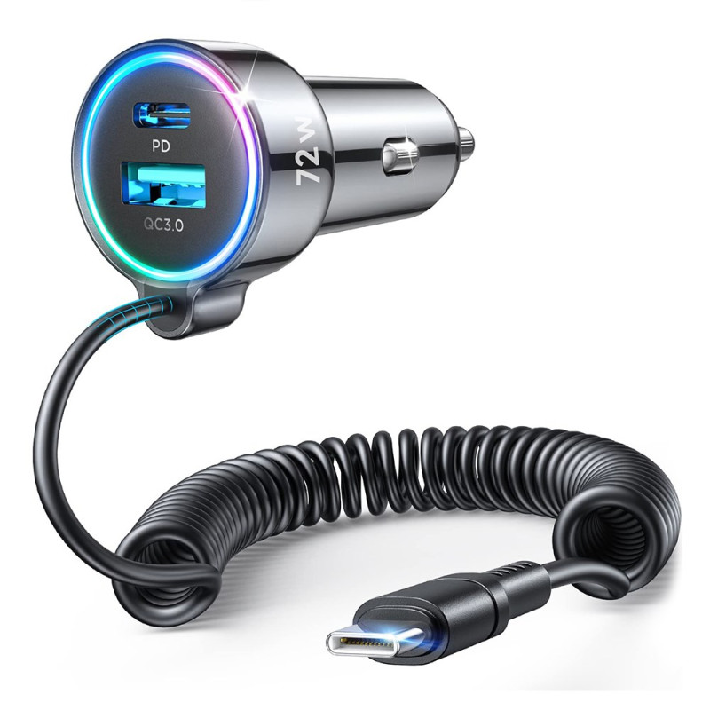 72W 3-in-1 Caricabatteria da auto USB-C Cavo retrattile JOYROOM