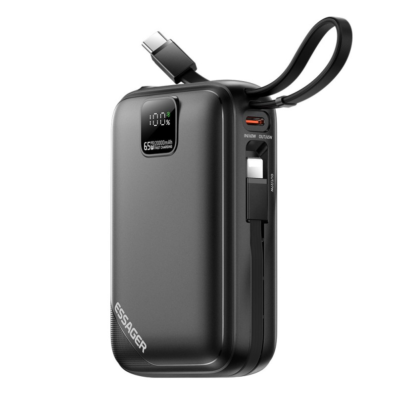 Batteria esterna 20000mAh 65W PD con cavo USB-C integrato ESSAGER