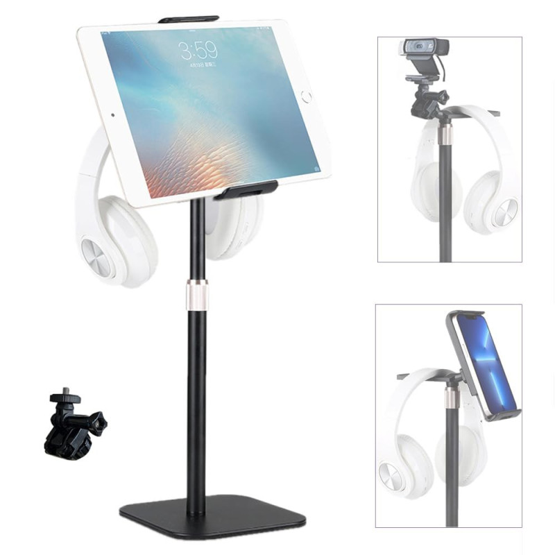 Supporto da tavolo regolabile per telefono e tablet con supporto per auricolari