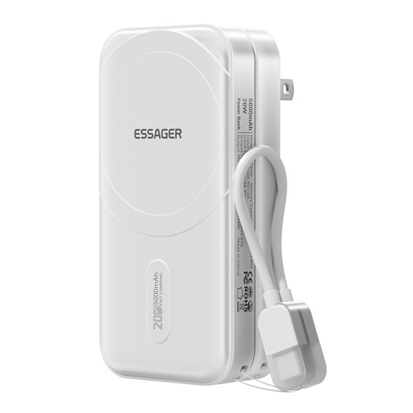 Adattatore da viaggio 3 in 1 con batteria esterna 5000mAh a caricamento rapido
 magnetica