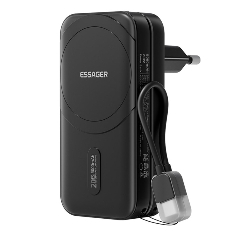 Adattatore da viaggio 3 in 1 con batteria esterna 5000mAh a caricamento rapido
 magnetica