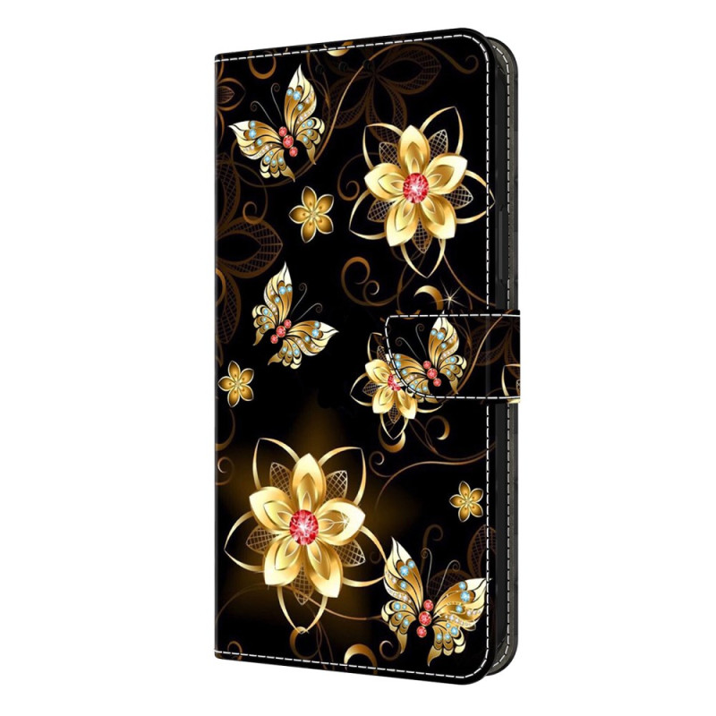 Samsung Galaxy S26 Plus Custodia Oro Fiori e Farfalle