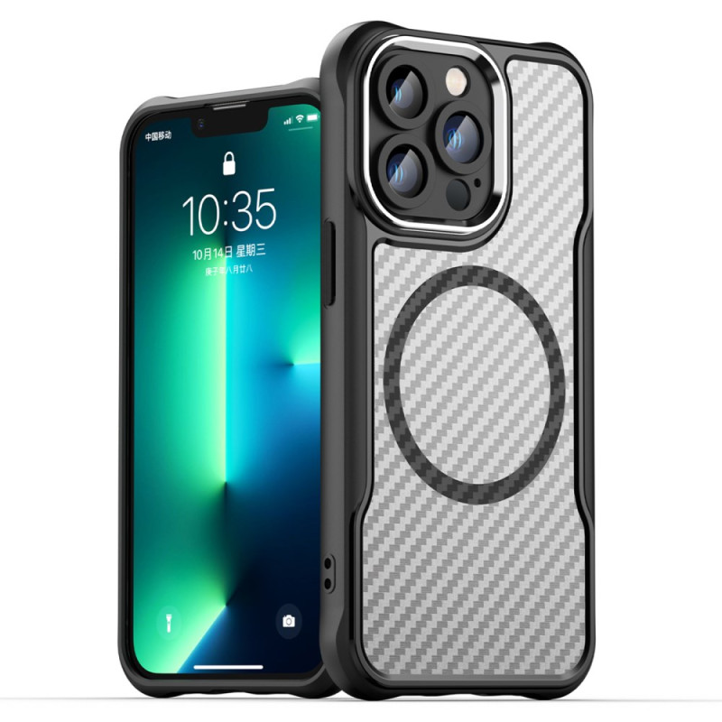 Custodia per iPhone 13 Pro Max MagSafe con texture traslucida in fibra di carbonio