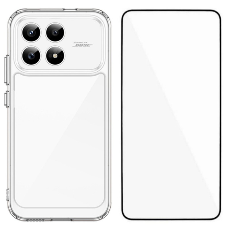 Coque Poco F8 Pro Transparente avec Protecteur Écran en Verre Trempé