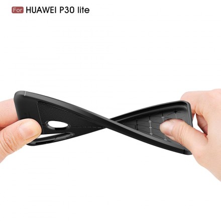 Huawei P30 Lite Custodia in pelle effetto litchi doppia linea