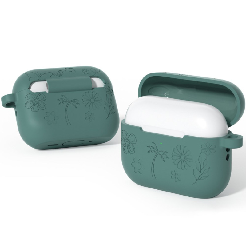Cover AirPods Pro 3 con motivo floreale e moschettone