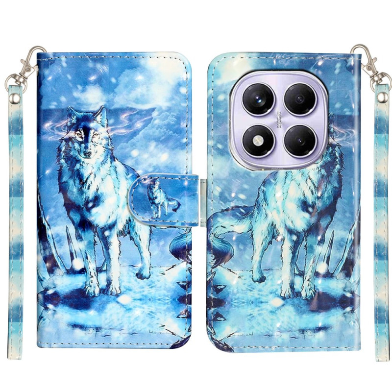 3D Snow Wolf Pattern Flap Wallet Case con cinturino per Xiaomi Redmi Note 15 / Poco M8 5G