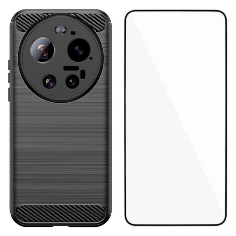Coque Xiaomi 17 Ultra Fibre Carbone Brossée avec Protecteur Écran