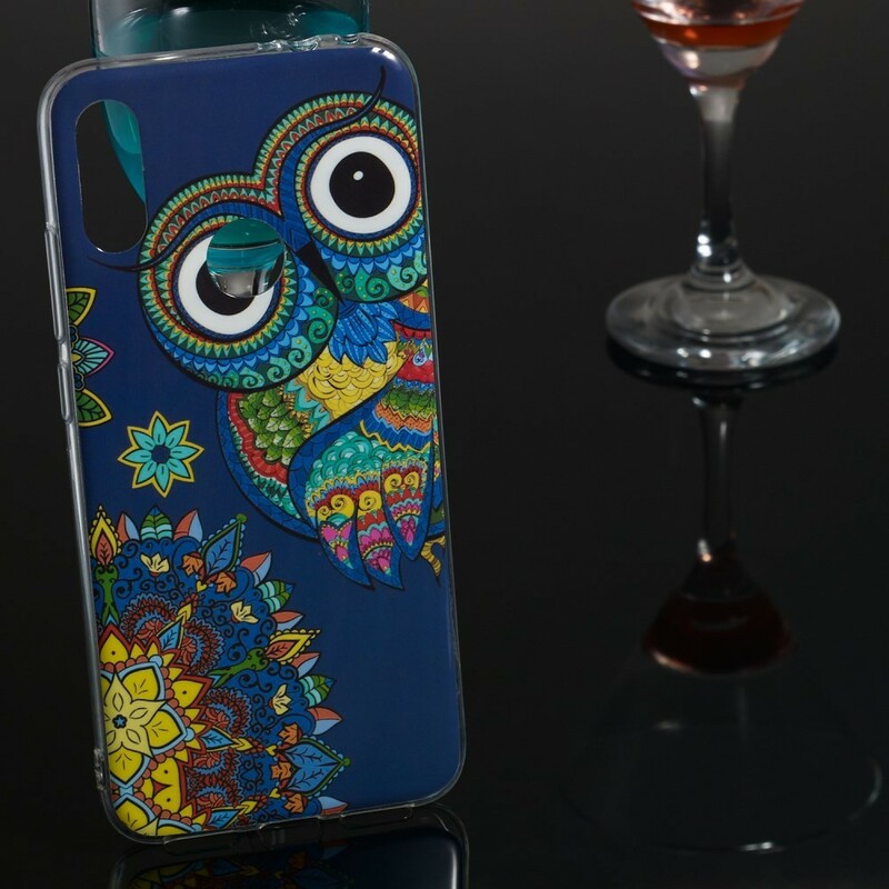 Xiaomi Redmi Note 7 Custodia Gufo Mandala Fluorescente