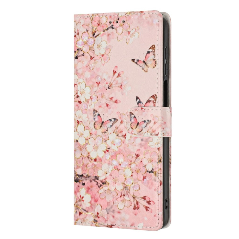 Custodia per Xiaomi 17T Pro con motivo Sakura e farfalla