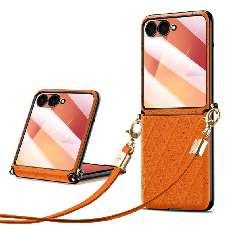 Custodia per Samsung Galaxy Z Flip 8 con effetto pelle a rombi e tracolla