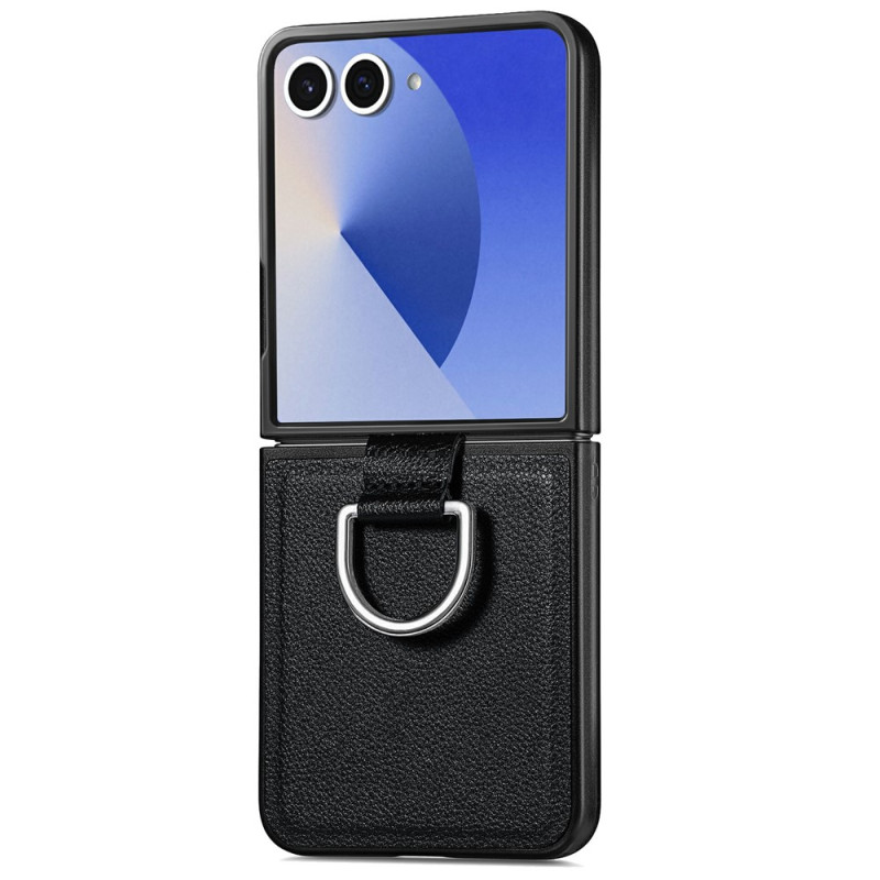 Custodia per Samsung Galaxy Z Flip 8 con effetto pelle Litchi e anello con strass