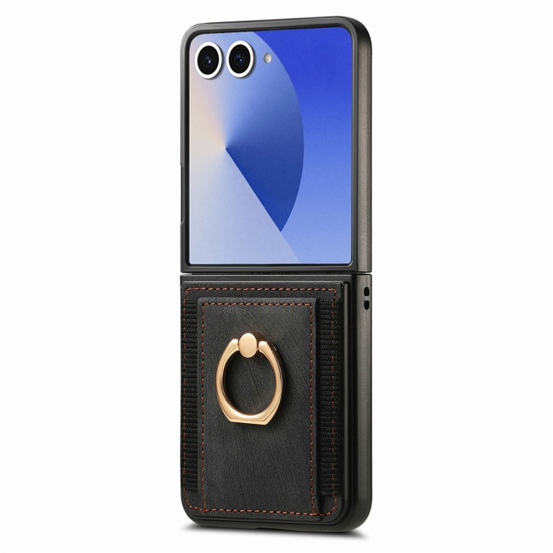 Custodia per Samsung Galaxy Z Flip 8 in stile retrò effetto pelle con porta carte e anello di supporto