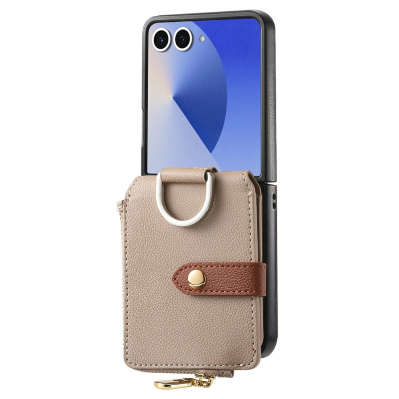 Custodia per Samsung Galaxy Z Flip con 8 scomparti per carte e chiusura a cerniera, effetto pelle martellata