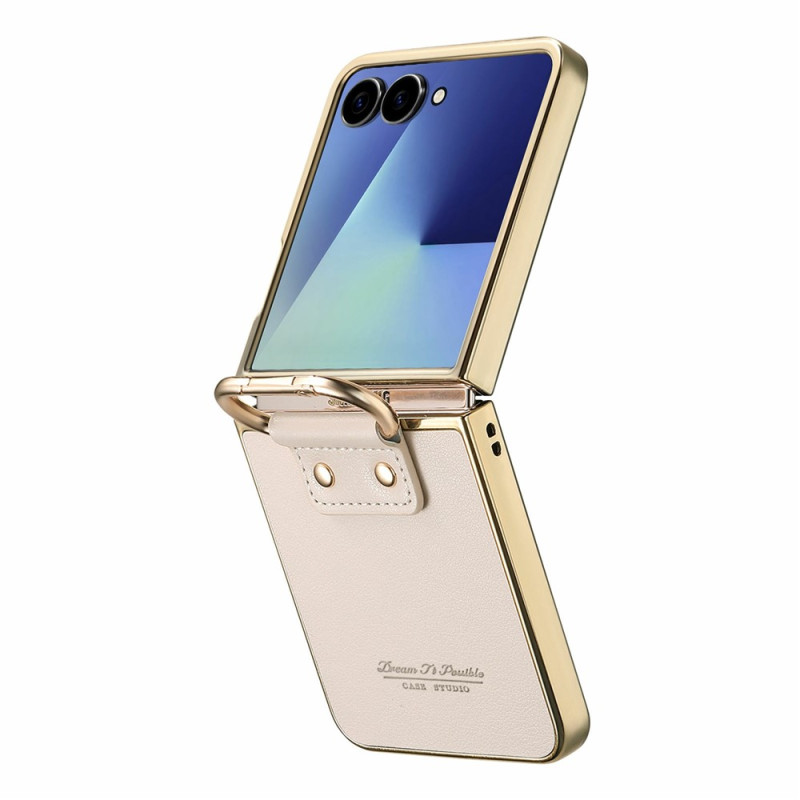 Custodia per Samsung Galaxy Z Flip 8 con effetto pelle e anello di supporto