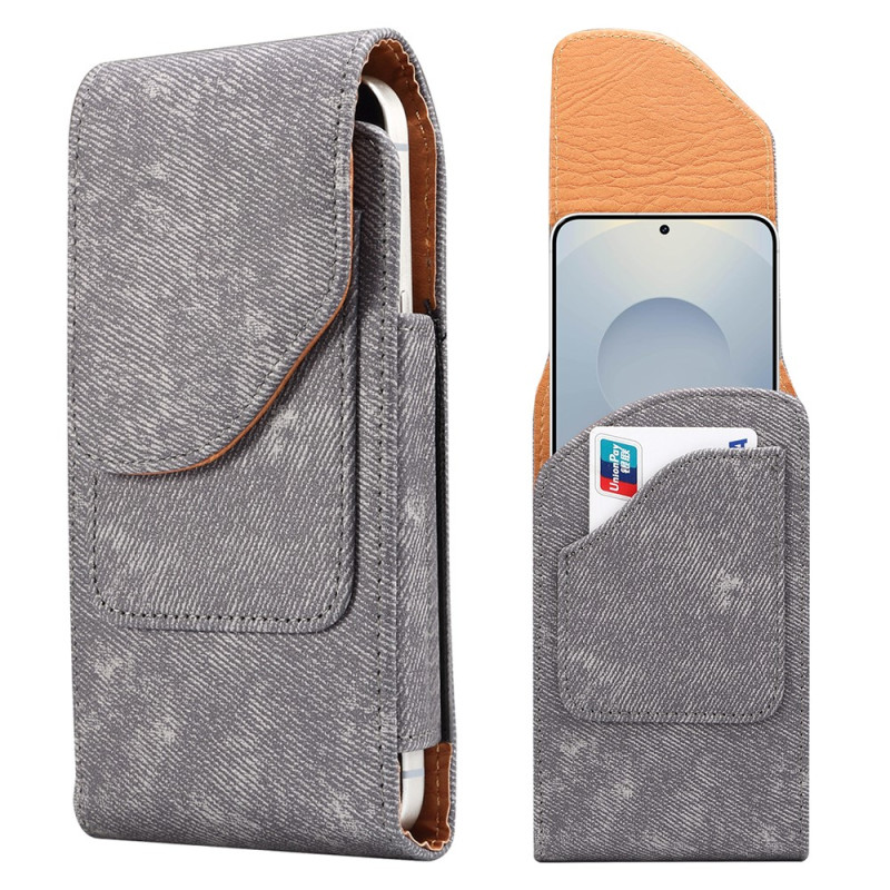 Custodia da cintura universale in similpelle effetto jeans per smartphone da 6,5 pollici con portacarte