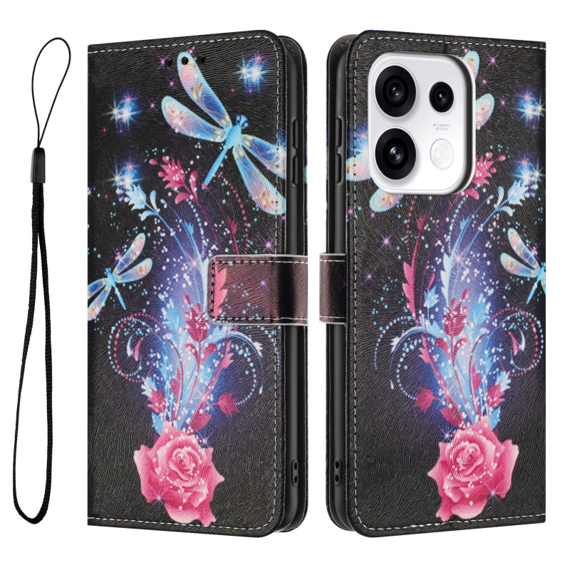 Custodia per Oppo Reno 16 / 16 Pro con libellule e rose
