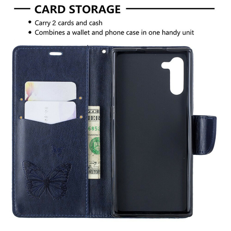 Samsung Galaxy Note 10 Custodia con farfalle e patta obliqua