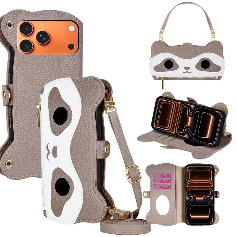 Custodia per iPhone 18 Pro Max / 17 Pro Max in stile custodie a tracolla con motivo “Raccoon”