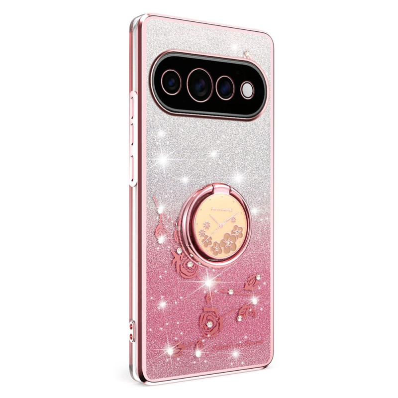 Custodia per Google Pixel 11 Pro XL con fiori e strass e anello di supporto KADEM