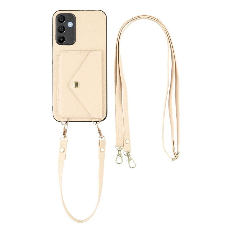 Custodia con cordino per Samsung Galaxy A18 4G / A17 4G / 5G con portacarte, finitura litchi
