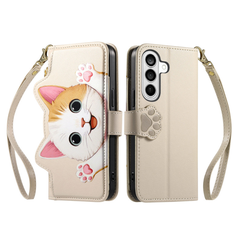Custodia a portafoglio per Samsung Galaxy A18 4G / A17 4G / 5G con motivo gatto e tasca con cerniera
