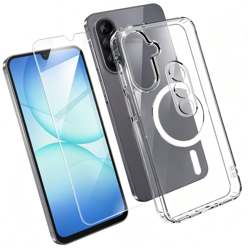 Custodia trasparente magnetica per Samsung Galaxy A18 4G con vetro temperato e protezione per la fotocamera