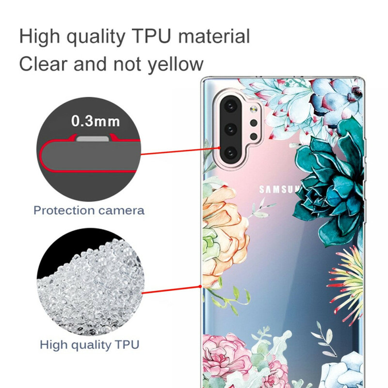Samsung Galaxy Note 10 Plus Custodia trasparente con fiori acquerellati