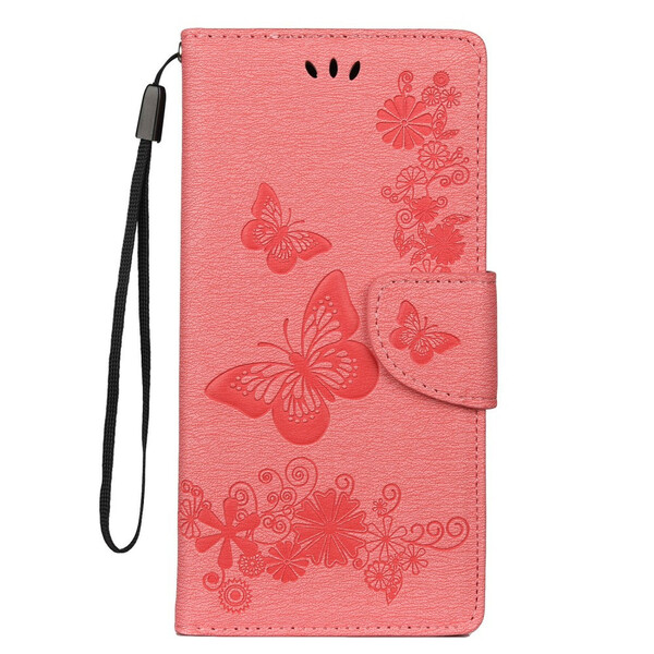 Custodia per Samsung Galaxy Note 10 Plus Farfalle e fiori con cinturino