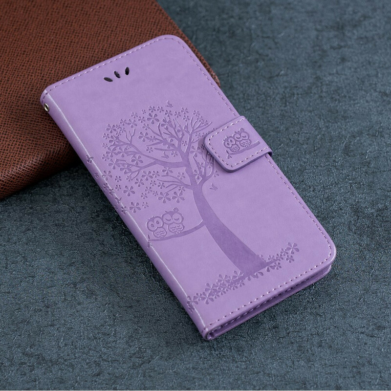 Custodia per iPhone 11 con cordino e albero e gufo