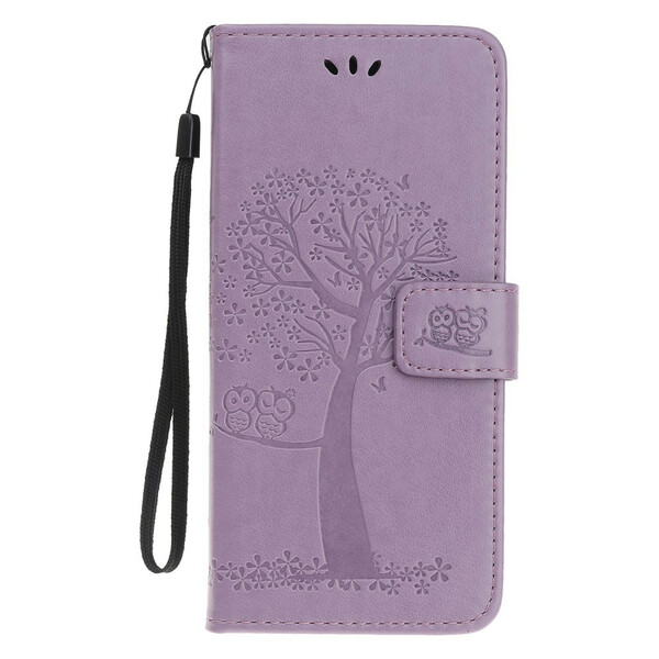 Custodia per iPhone 11R Albero e gufi con cinturino