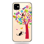 Custodia iPhone 11 Gatto sotto l'albero colorato