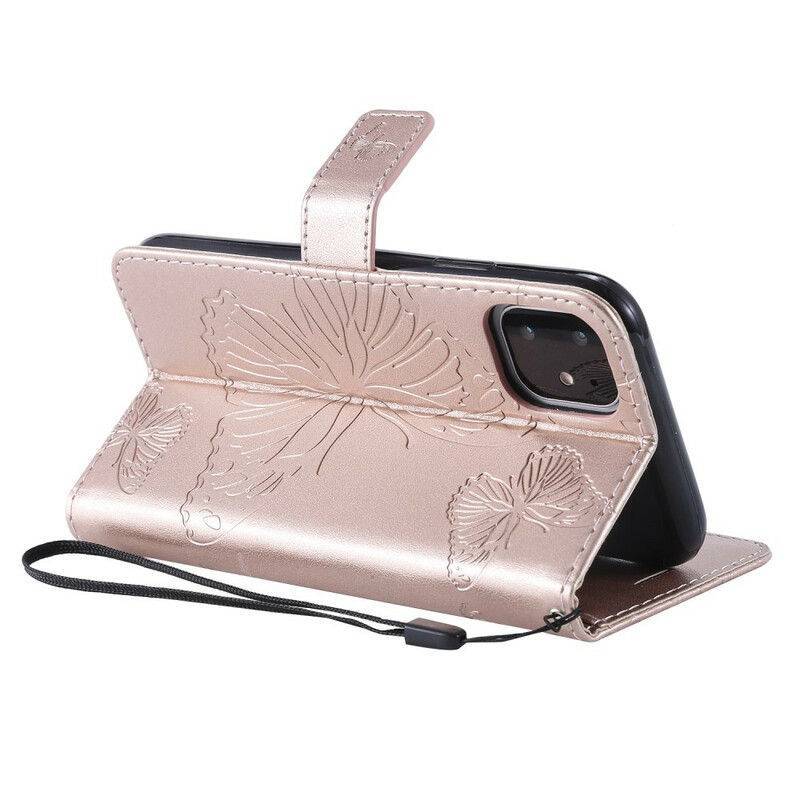 Custodia per iPhone 11 con cordino con farfalle giganti Custodia per iPhone 11 con cordino con farfalle giganti