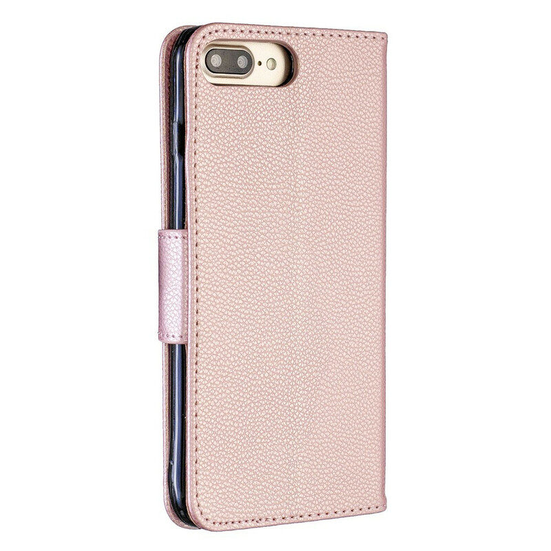 Cover per iPhone 8 Plus / 7 Plus in pelle di litchi colorata con cinturino