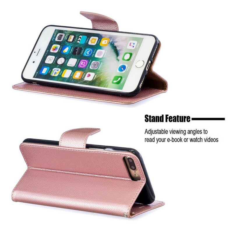 Cover per iPhone 8 Plus / 7 Plus in pelle di litchi colorata con cinturino