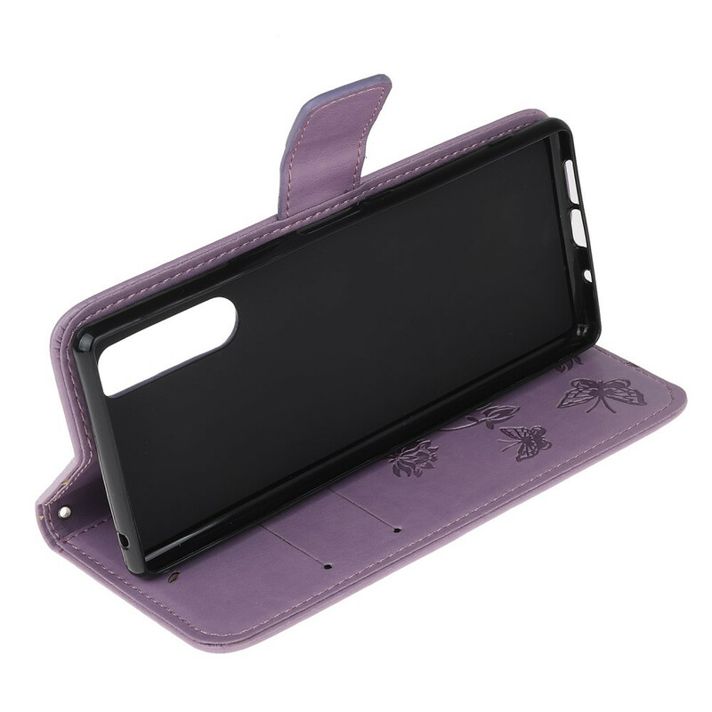 Sony Xperia 5 Farfalle e fiori Custodia con cinturino Sony Xperia 5 Farfalle e fiori Custodia con cinturino