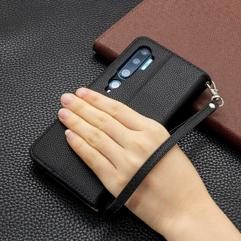 Xiaomi Mi Note 10 Custodia in pelle color Litchi con cinturino