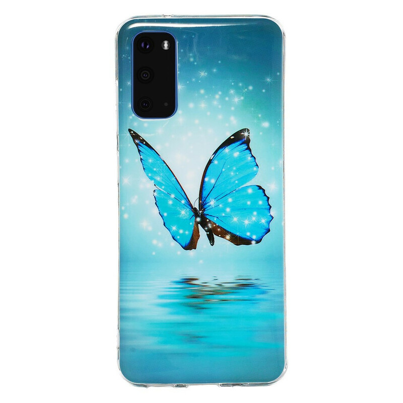 Samsung Galaxy S20 Custodia a farfalla blu fluorescente