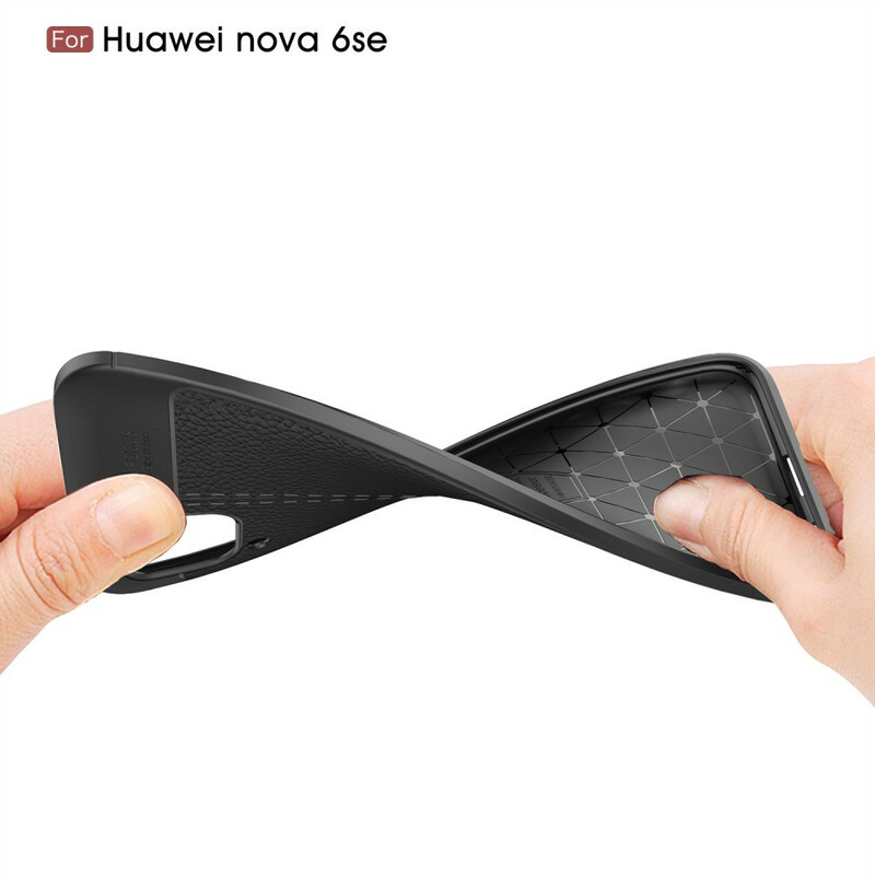 Huawei P40 Lite Custodia in pelle effetto litchi doppia linea