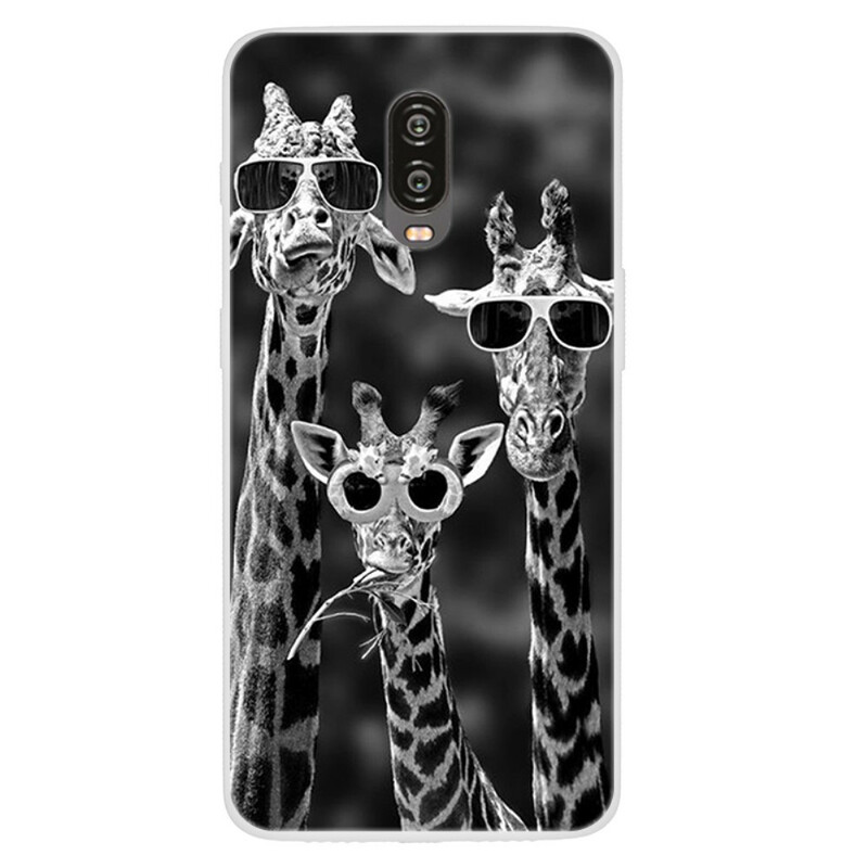 Cover Giraffe OnePlus 6T con occhiali