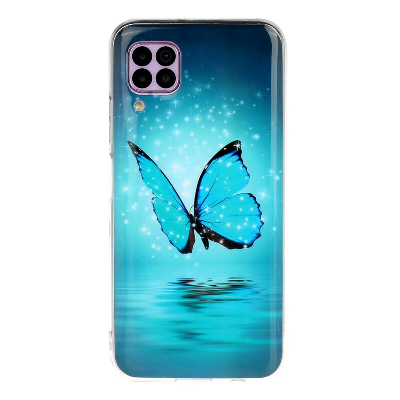 Huawei P40 Lite Custodia a farfalla blu fluorescente