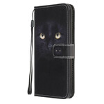 Samsung Galaxy A41 Custodia nera con cinturino a occhi di gatto