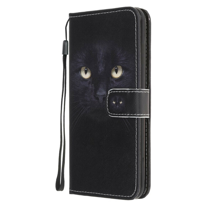 Samsung Galaxy A21s Custodia nera con occhi di gatto e cinturino