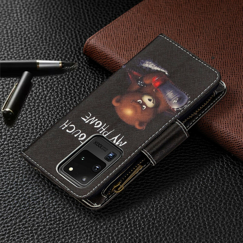Custodia Samsung Galaxy S20 Ultra con tasca a zip Bear