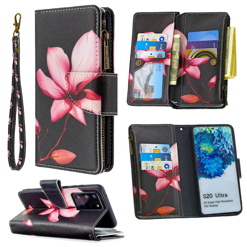 Custodia per Samsung Galaxy S20 Ultra con tasca a cerniera in fiore