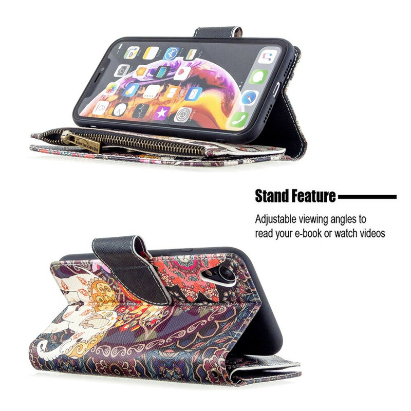 Cover per iPhone XR con albero con tasca a zip Cover per iPhone XR con albero con tasca a zip