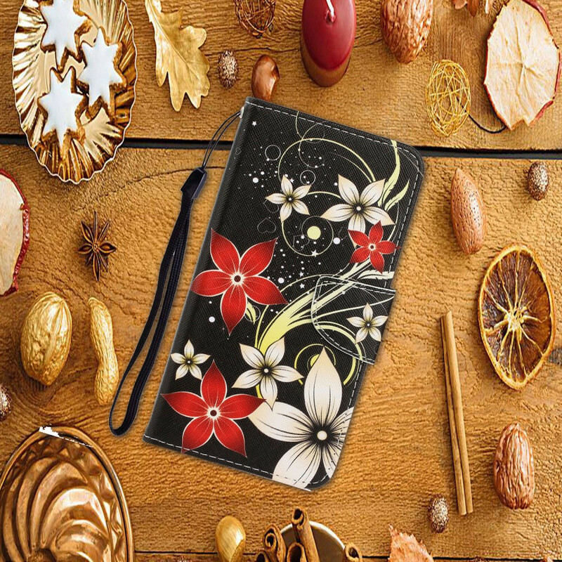 Xiaomi Redmi Note 9 Custodia con cinturino a fiori colorati