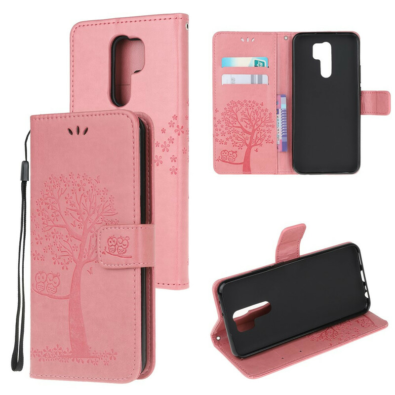 Xiaomi Redmi 9 Albero e gufo Custodia con cinturino